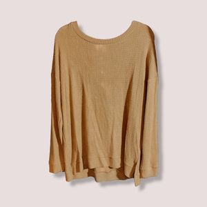 1 State Womens Criss Cross Cut Out Waffle Knit V Back Sweater Tan Size Large NWT